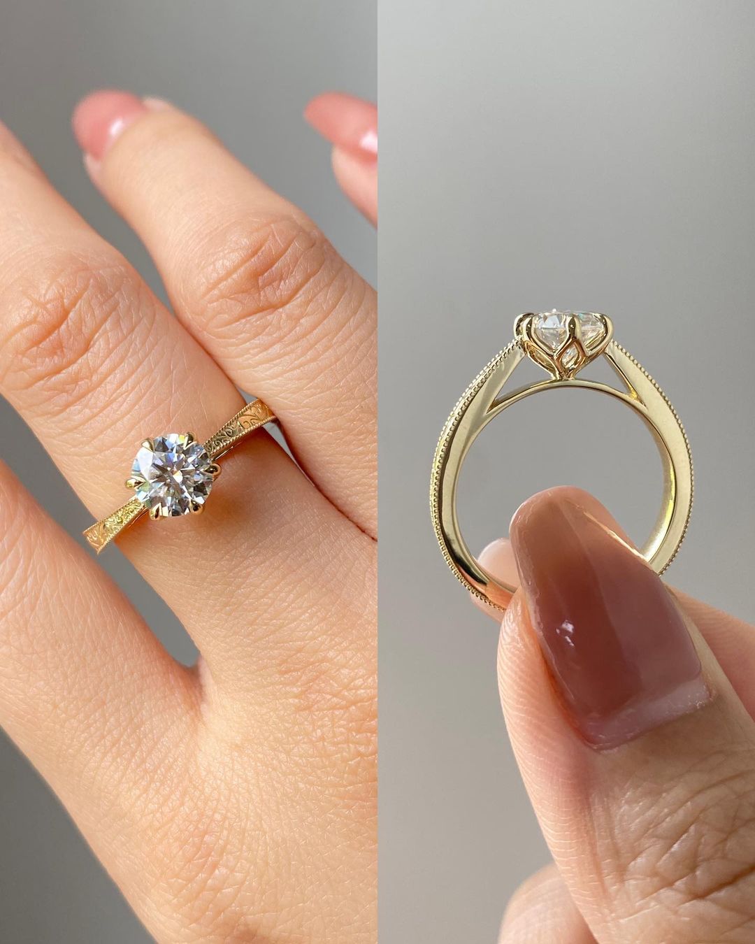 Vintage 1.50CT Round cut moissanite ring