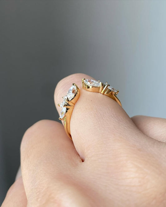 Vintage marquise moissanite cluster curved wedding ring band