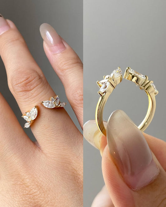 Vintage marquise Lab-Grown cluster curved wedding ring band