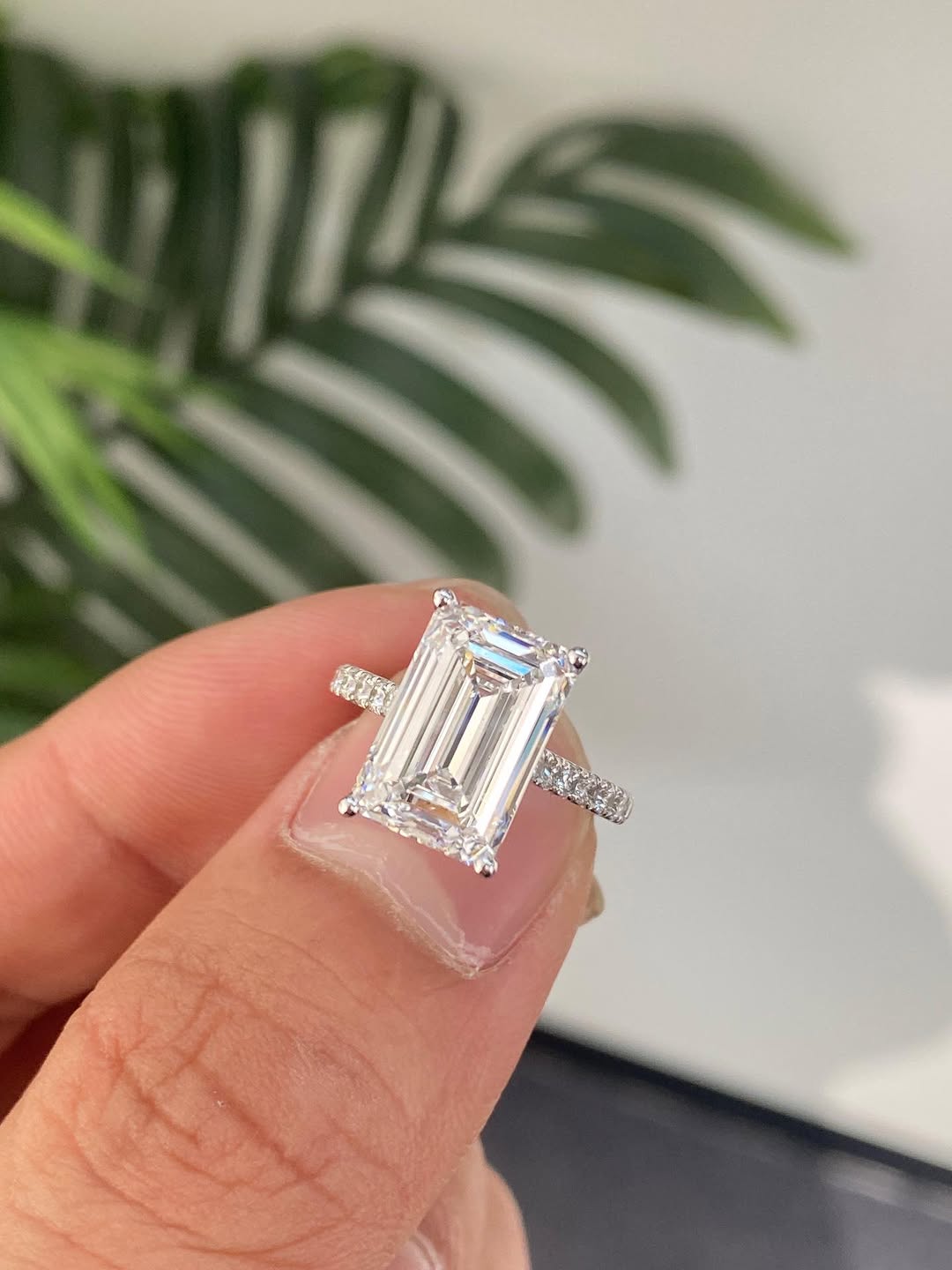 2 CT Emerald Cut Lab Grown Diamond Engagement Ring, Hidden Halo Diamond Ring