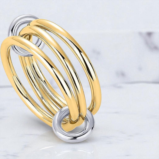 14K Solid Gold Two-Toned Multi Link Connector Ring Interlocking Connector Ring