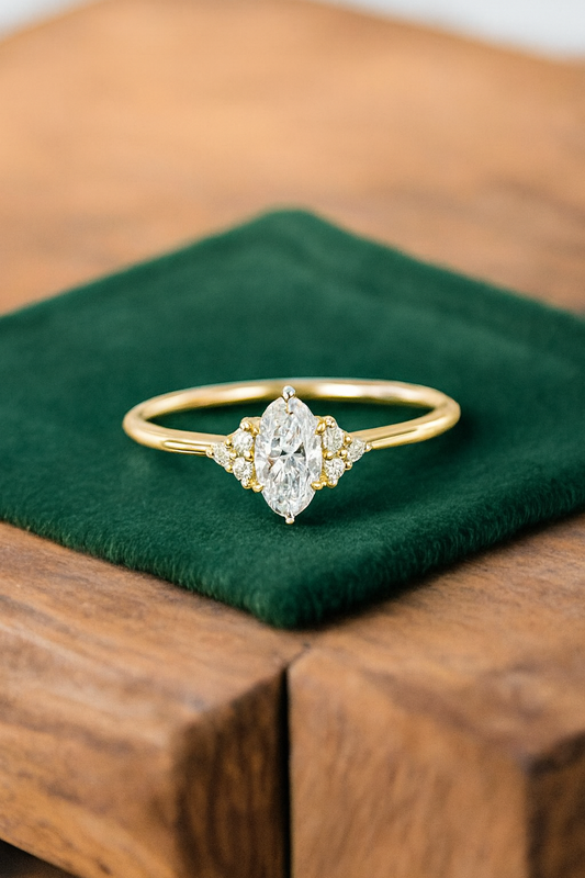 0.50ct Oval Cut Lab Grown Diamond Engagement Ring • Vintage Cluster Ring