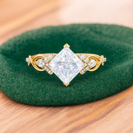 1.00 ct Princess Cut Lab Grown Diamond Engagement Ring • Vintage Twist Bridal Ring