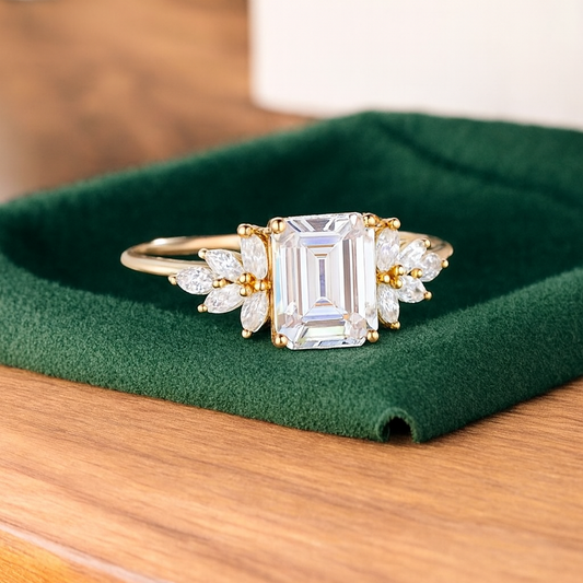 1.75ct Emerald Cut Lab Grown Diamond Floral Cluster Engagement Ring