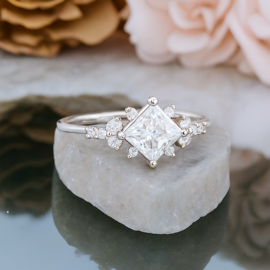 1.25 ct Princess Cut Lab Grown Diamond Engagement Ring • Vintage Rose Gold Bridal Ring