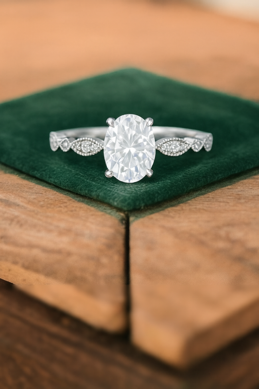 1.25 ct Oval Lab Grown Diamond Engagement Ring • Vintage Rose Gold Ring with Milgrain Detail