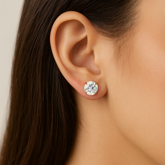 1.00Carat Lab Grown Diamond Stud Earrings • Round Cut Solitaire in 14K Rose Gold