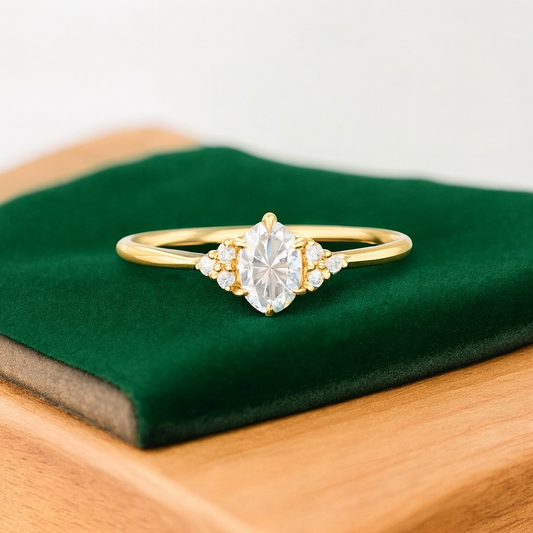 0.50 ct Oval Cut Lab Grown Diamond Engagement Ring • Vintage Diamond Cluster Ring