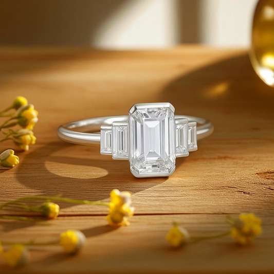 1.50 ct Five Stone Emerald Cut Lab Grown Diamond Engagement Ring