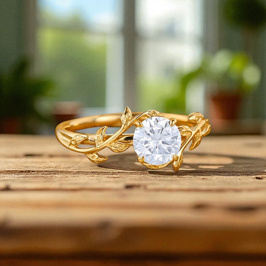 Vintage 1.00ct Round Cut Leaf Lab Grown Diamond Engagement Ring