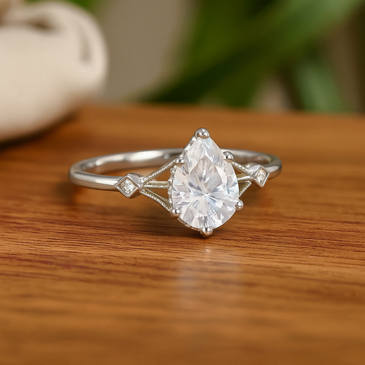 2.0ct Pear Cut Lab Grown Diamond Engagement Ring • Vintage Art Deco Inspired Ring