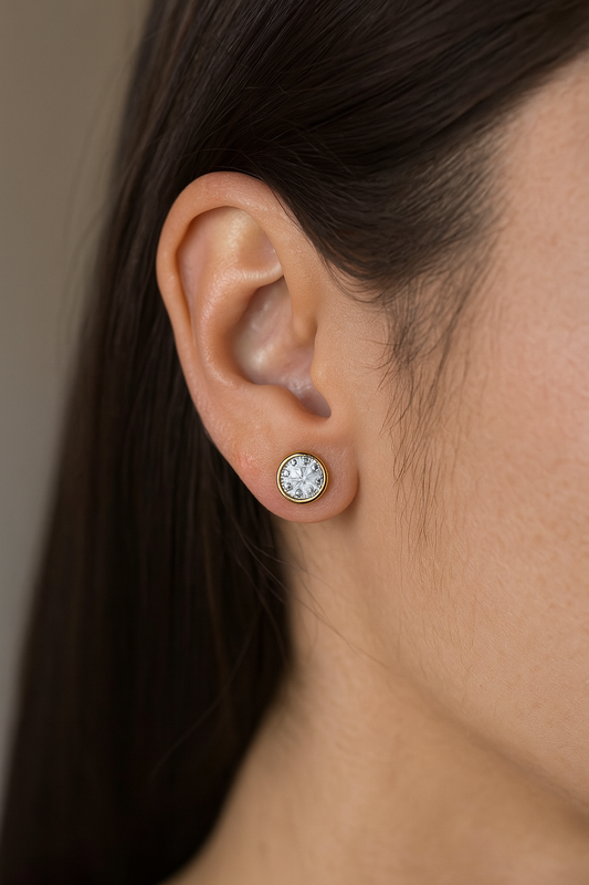 3 Carat Round Cut Lab Grown Diamond Stud Earrings • Bezel Set Basket Studs