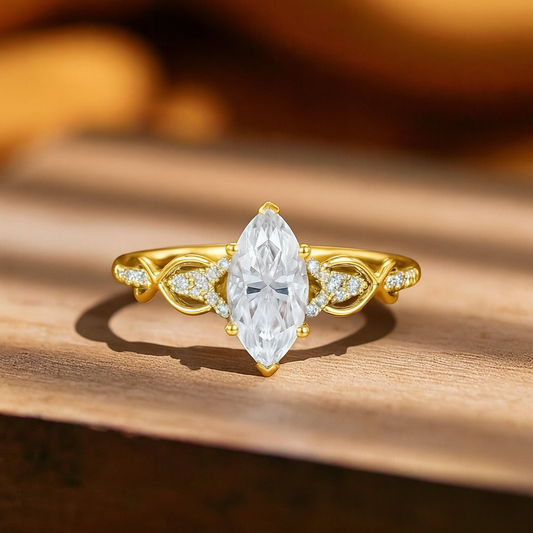 1.00ct Marquise Lab Grown Diamond Engagement Ring • Vintage Twist White Gold Ring