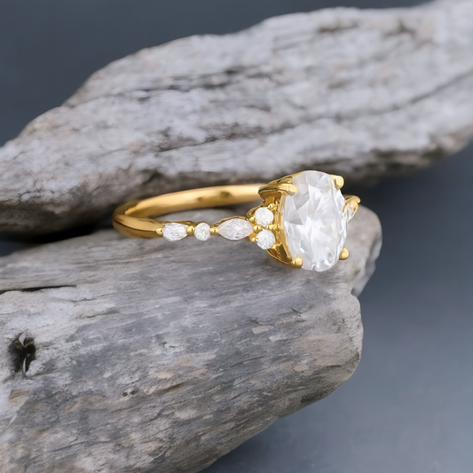 1.25 ct Oval Lab Grown Diamond Engagement Ring • Rose Gold Cluster Bridal Ring