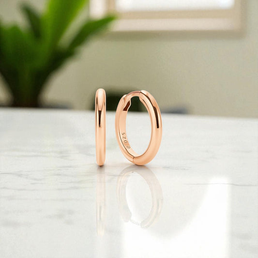 Medium Gold Tube Hoop Earrings • Solid 14K Gold Classic Everyday Hoops