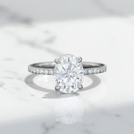 2.40CT Oval Cut Lab Grown Diamond Engagement Ring.Half Eternity Bridal Ring