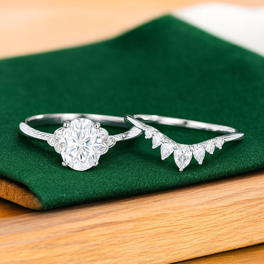 1.710ct Oval Cut Lab Grown Diamond Engagement Ring Set