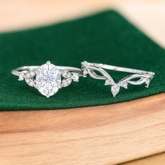 1.420ct Oval Cut Lab Grown Diamond Engagement Ring Set