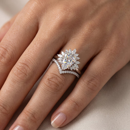 2.40 Ct Shield Cut Lab-Grown Halo Engagement Ring Set