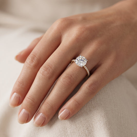 2CT Round Lab Grown Diamond Engagement Ring • Vintage White Gold Half Eternity Diamond Ring