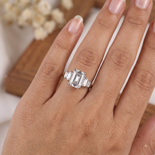 1.00 ctw 14k Gold Emerald Cut Lab-Grown Diamond Three Stone Engagement Ring