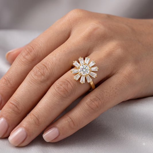 Round & Baguette Cut Diamond Wedding Ring