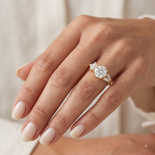 2.10 CT Three Stone Round Cut Lab-Grown Engagement Ring 14K Gold