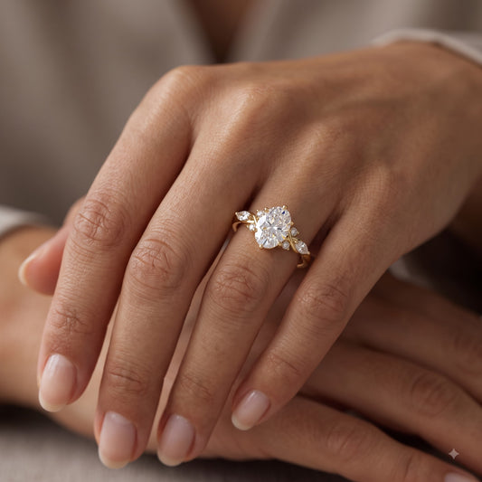 6*8mm Oval cut Natural Diamond Engagement Ring,Stacking ring