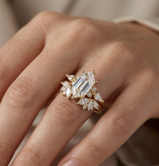 1.790CT Long Hexagon Lab Diamond Engagement Ring Set