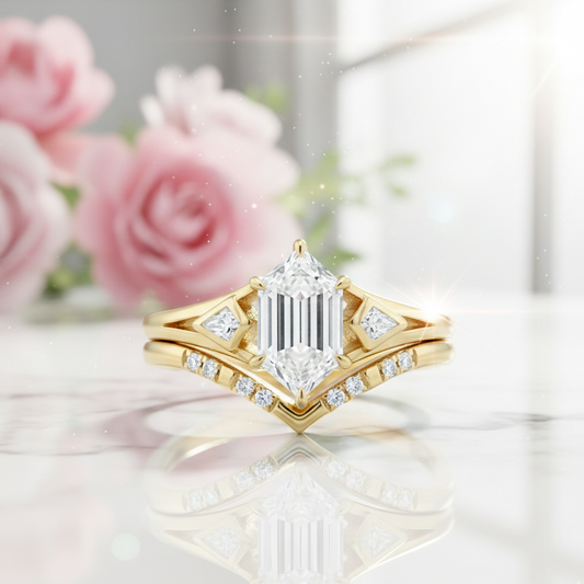 1.65 Ct Hexagon Lab Grown Diamond Engagement Ring Set