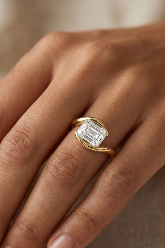 2 CT Emerald Cut Lab Diamond Bypass Engagement Ring