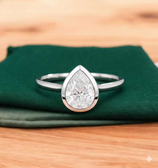 Pear Bezel Diamond Ring 1.25ct – 14K Gold Engagement & Bridal Ring