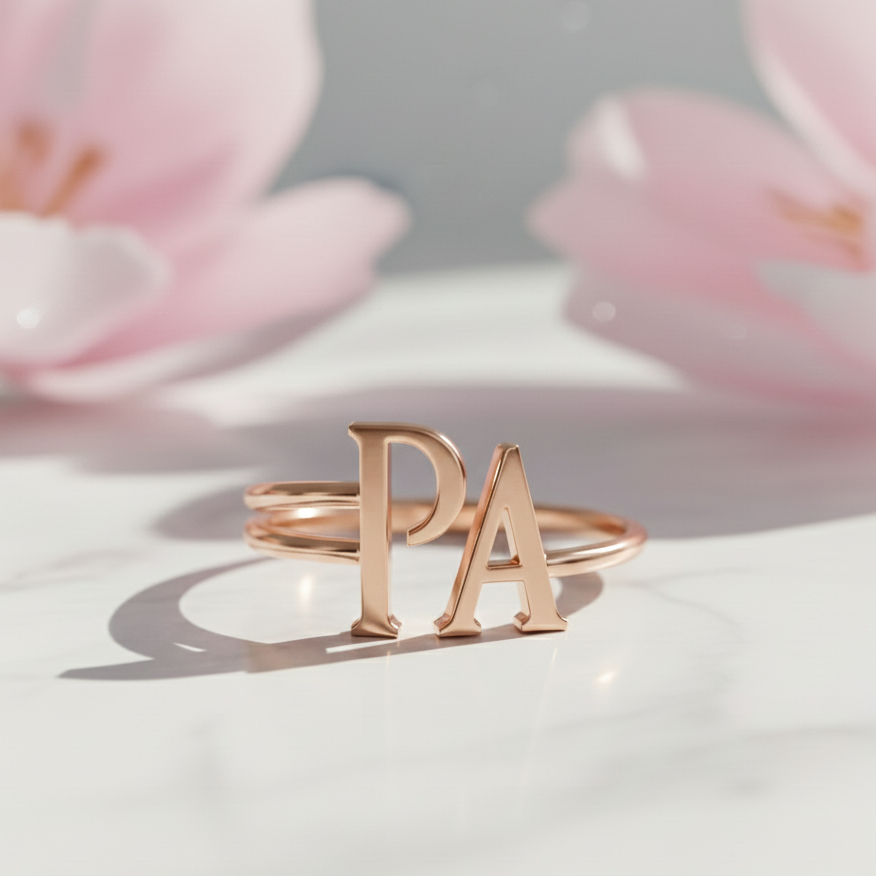 Custom Gold Initial Ring – Personalized Letter Band