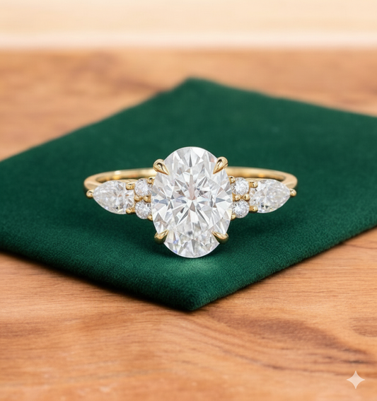 2.5 ct Oval Lab Grown Diamond Engagement Ring • Three Stone Vintage Bridal Ring