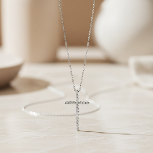 0.120 Ct Moissanite Cross Necklace – 14K Gold Pendant