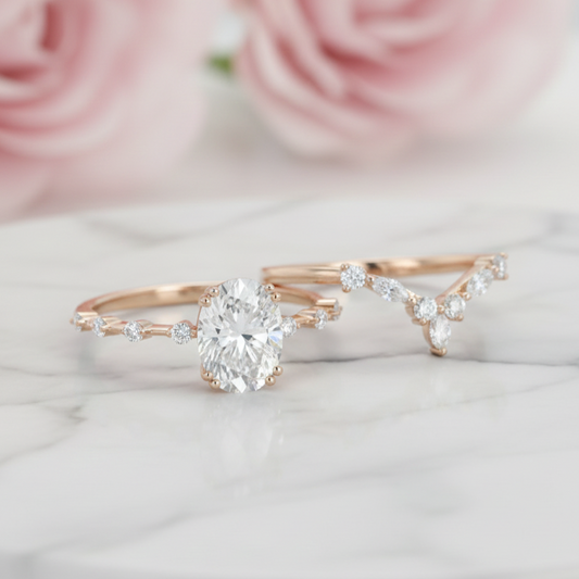 1.50 Ct Oval Moissanite Engagement Ring Set – 14K Gold