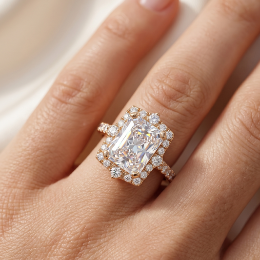 1.600 CT Radiant Cut Lab Grown Diamond Halo Engagement Ring