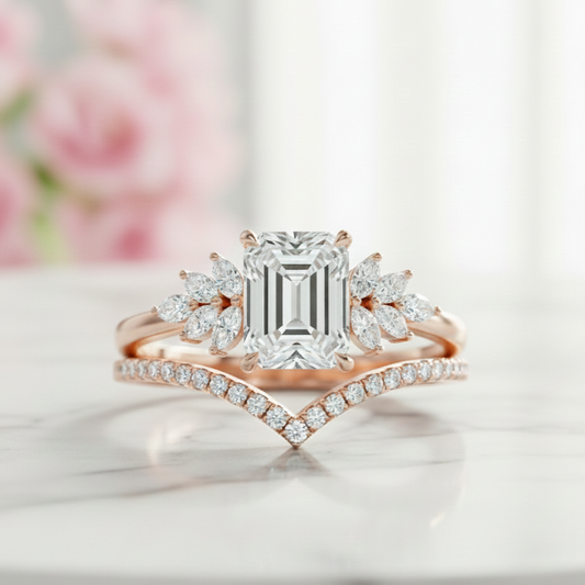 1.60 ct Emerald Cut Lab-Grown Engagement Ring Set