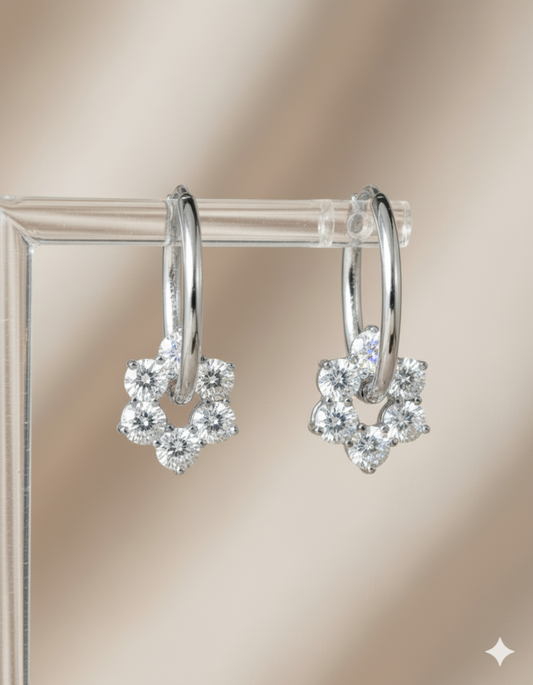 Lab Grown Diamond Hoop Earrings • Floral Cluster Gold Huggies