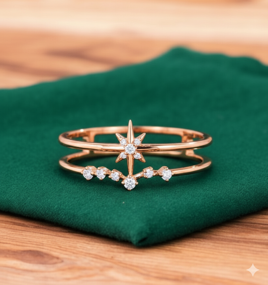 0.120ct Starburst Lab Grown Diamond Ring , Double Band Engagement Ring