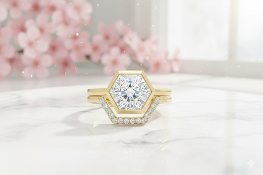 1.30 Ct Hexagon Cut Lab Grown Engagement Ring Set