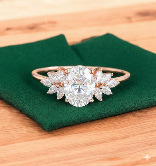 1.650ct Oval cut Lab Grown Diamond Cluster Engagement Ring