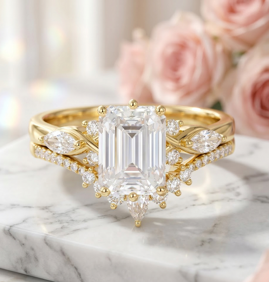 gold emerald cut engagement ring