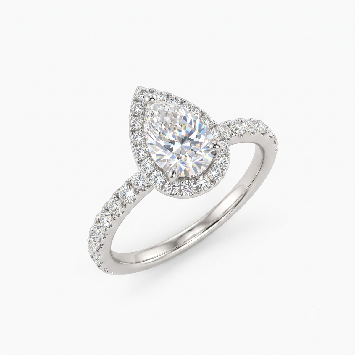 1.00ct Pear Cut Halo Pave Lab-Grown Engagement Ring
