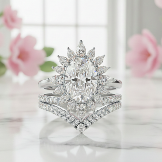 2.70 Ct Oval Cut Moissanite Bridal Ring Set Floral Halo