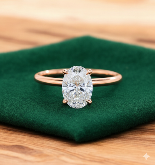 2.065ct Oval Lab Grown Diamond Engagement Ring • 14K Solid Yellow Gold Solitaire Ring