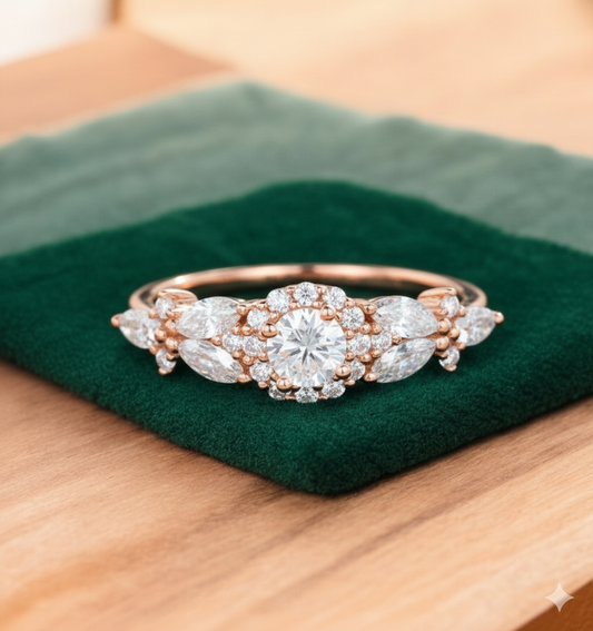 Vintage Cluster 0.6ct Round Cut Lab Grown Diamond Engagement Ring