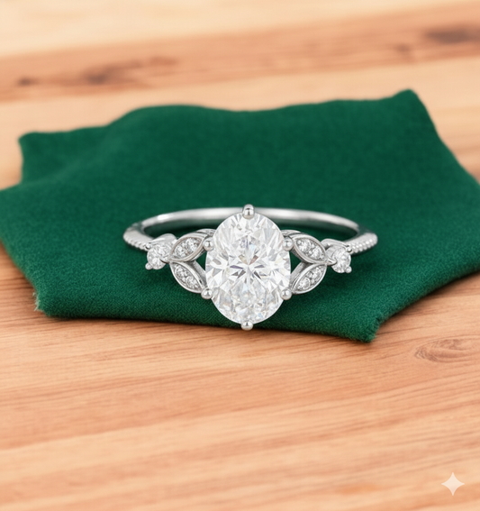 1.320ct Oval Lab Grown Diamond Engagement Ring • Vintage Art Deco Diamond Ring