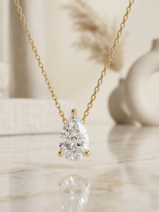 diamond solitaire pendant necklace yellow gold pear
