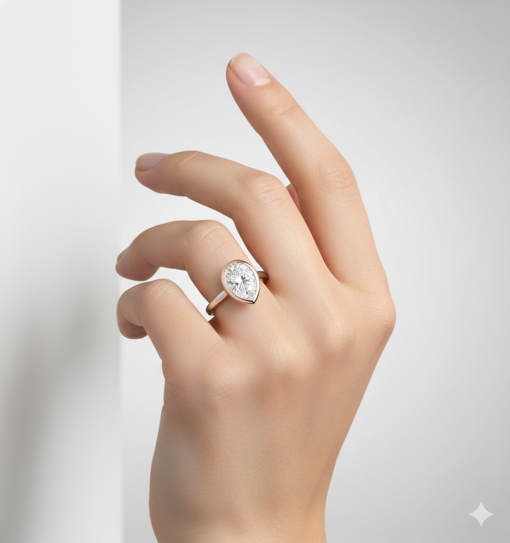 Pear Bezel Diamond Ring 1.25ct – 14K Gold Engagement & Bridal Ring